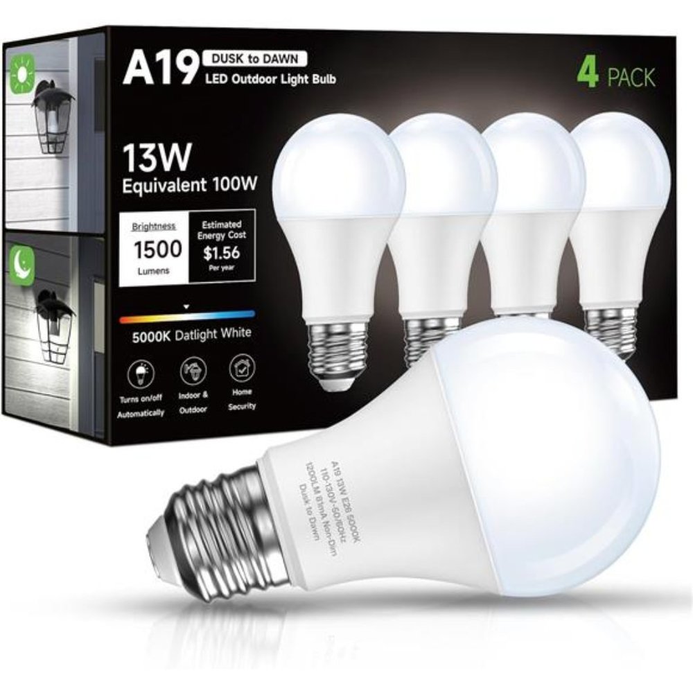 Dusk to Dawn Sensor LED Outdoor Light Bulb, Auto-On/Off Photocell Sensor f4 Pack